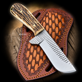 Rancher Western Bull Cutter Knife Rasp Steel 8" with Tooled Leather Sheath