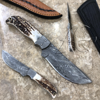 Stag Hunting Knife Fixed Blade Custom Made Damascus Knife With Cover