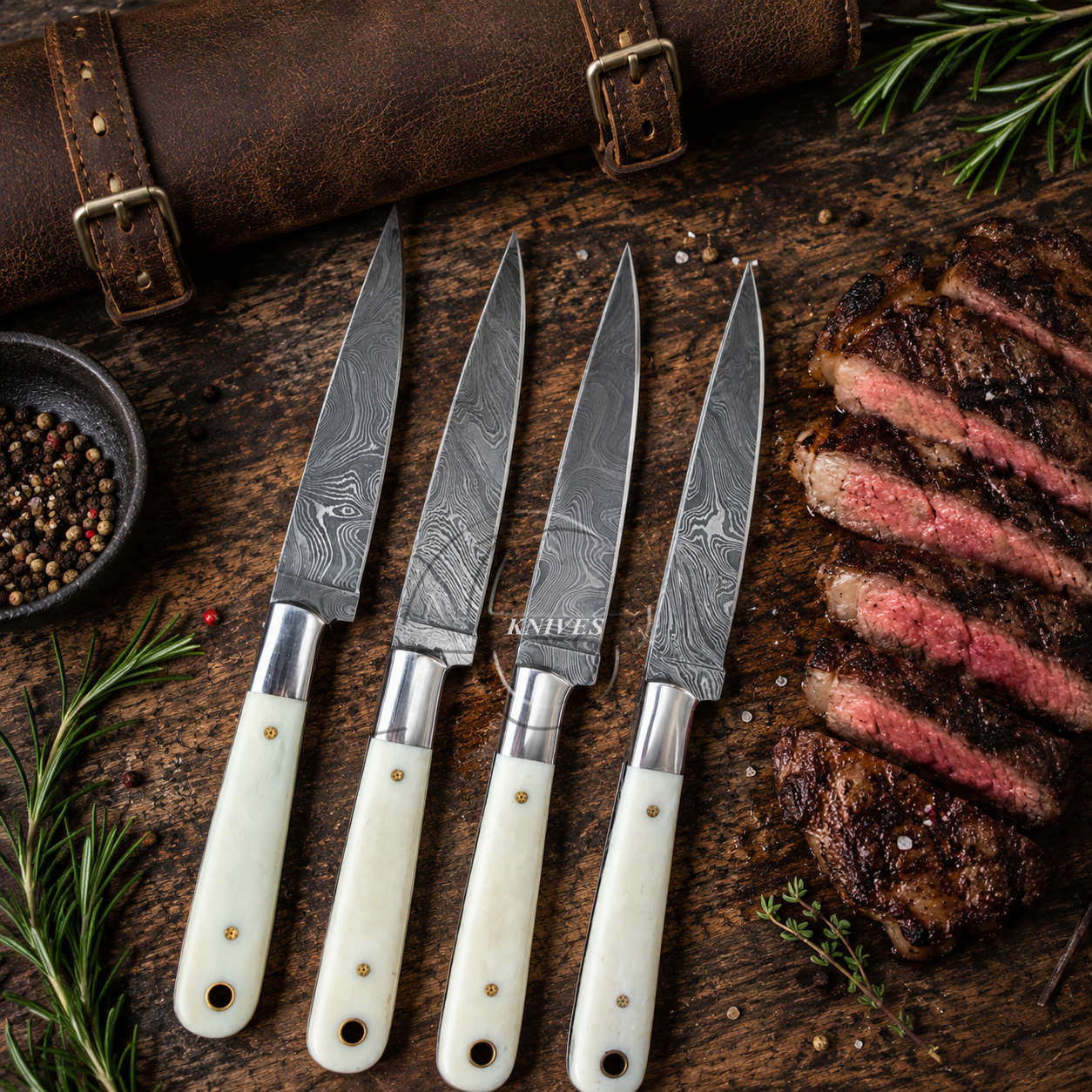 Handmade Damascus Steak Knife 10" Camel Bone Handle - AG Cutlery