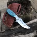 Wrangler's Western Hunting Skinning Knife Sky Blue Resin Handle Farrier File Steel 8" Handmade Leather Sheath