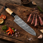 Handmade Damascus Kitchen Chef Knife 12" Long – Leather Sheath