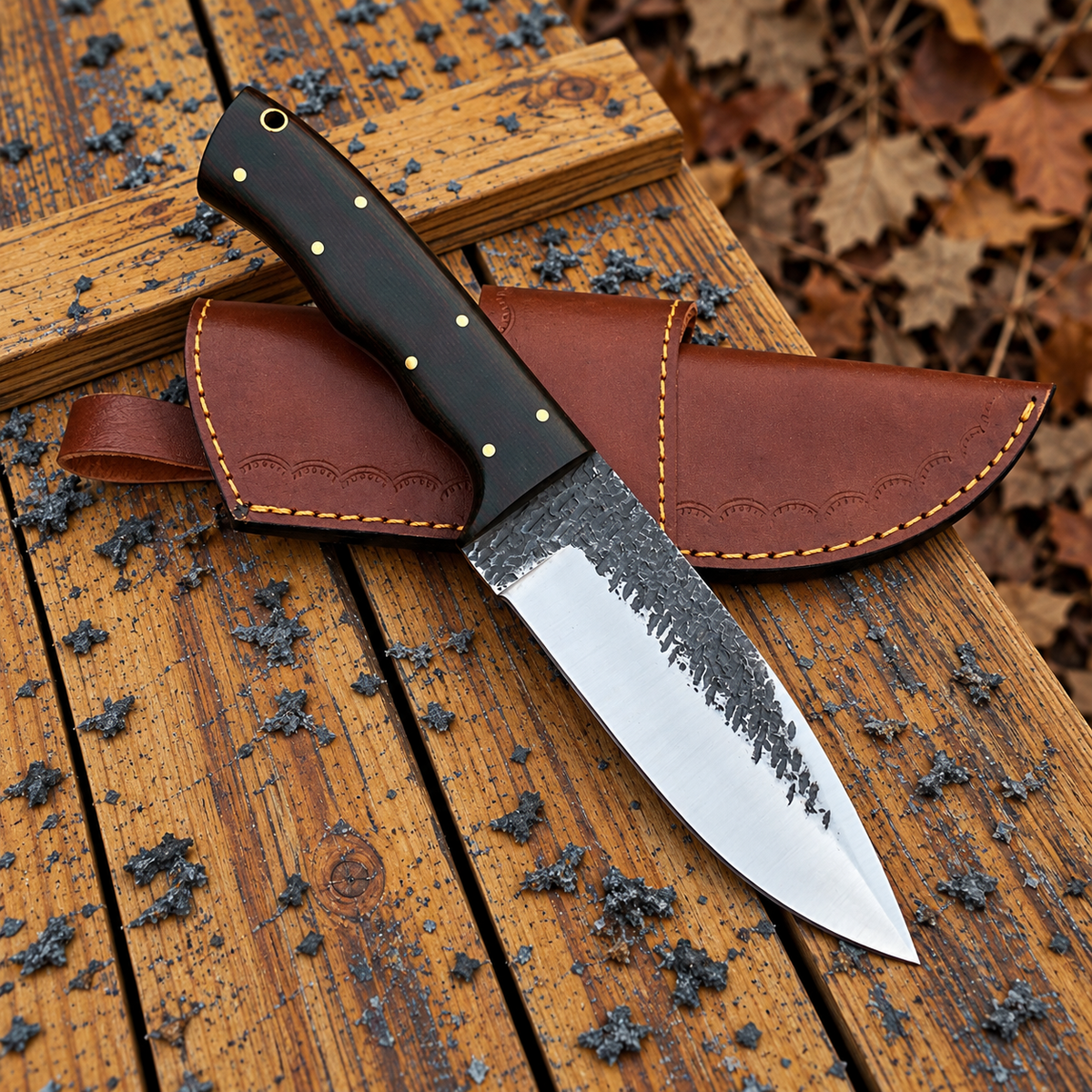Hand Forged Fixed Blade 1095 Forged Blade Custom Knife With Leather Sheath