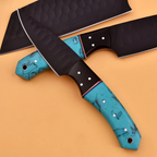 Captivating 5 Pcs Handcrafted Kitchen Knife Set Black Blade With Leather Roll Case
