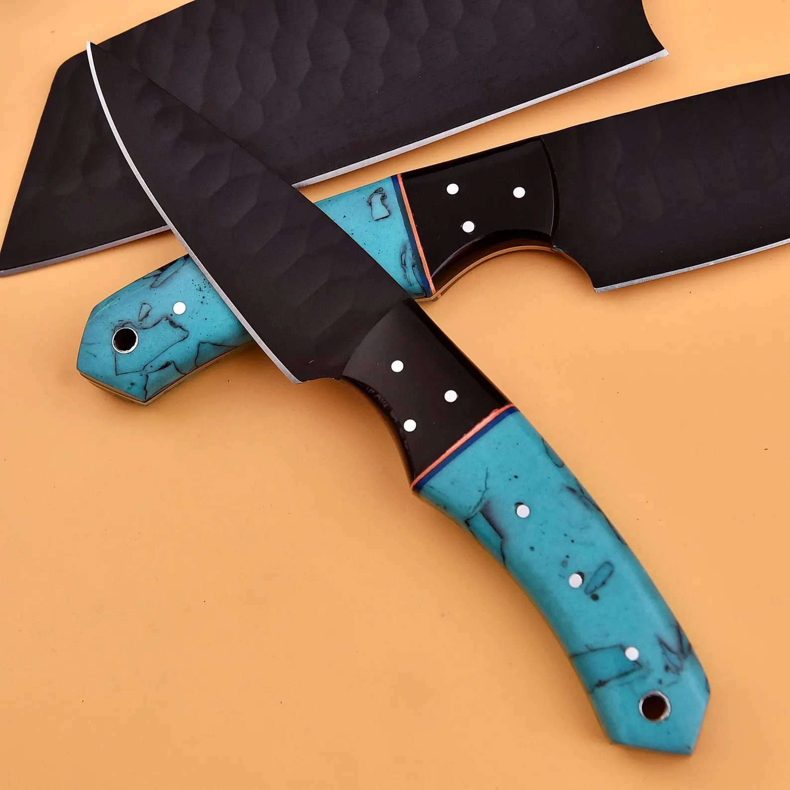 Captivating 5 Pcs Handcrafted Kitchen Knife Set Black Blade With Leather Roll Case