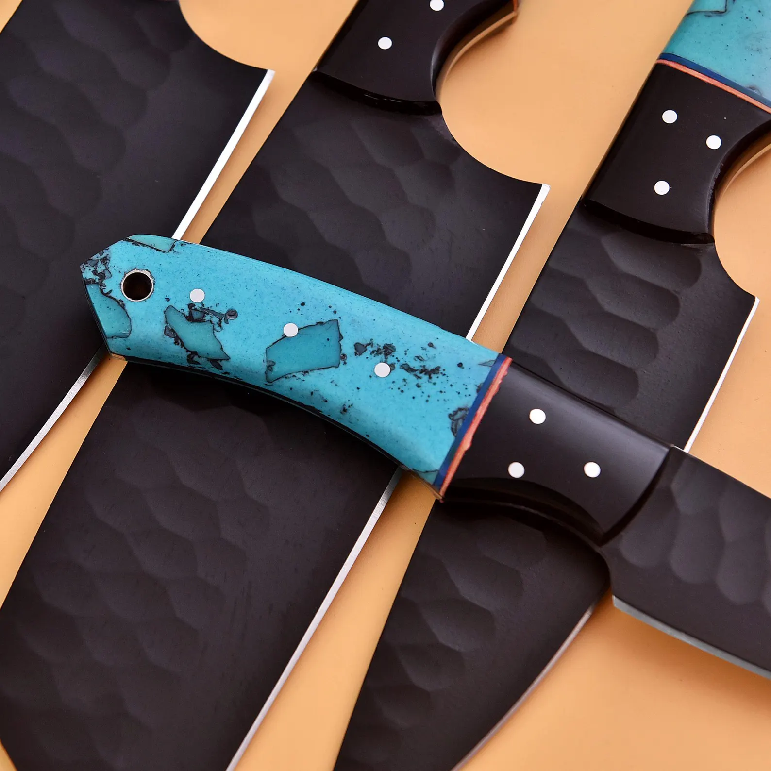 Captivating 5 Pcs Handcrafted Kitchen Knife Set Black Blade With Leather Roll Case