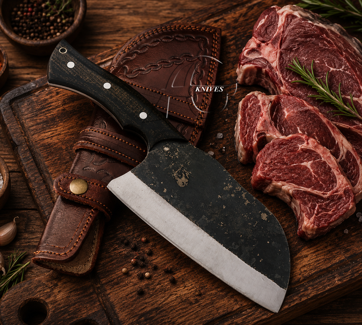 Beast Mode – 10" Custom Made High Carbon 1095 Steel Butcher Cleaver Knife - Leather Sheath