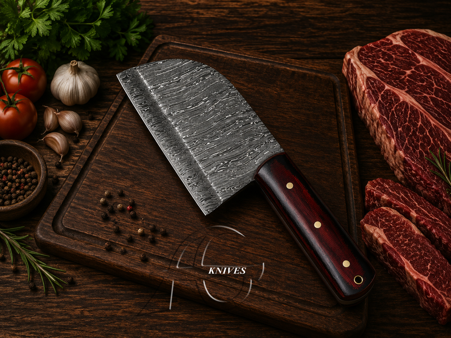 Full10" Hand Forged Damascus Round Blade Cleaver G10- Leather Sheath