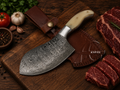 Desert 10" Handmade Damascus Kitchen Butcher Cleaver Bone Handle - Leather Sheath