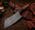 The Chopper – 12" Damascus Raindrop Butcher Cleaver Knife - Leather Sheath