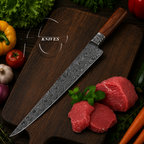 Handmade Damascus Brisket Slicing Knife, Best for BBQ & Meat Carving -AG Cutlery