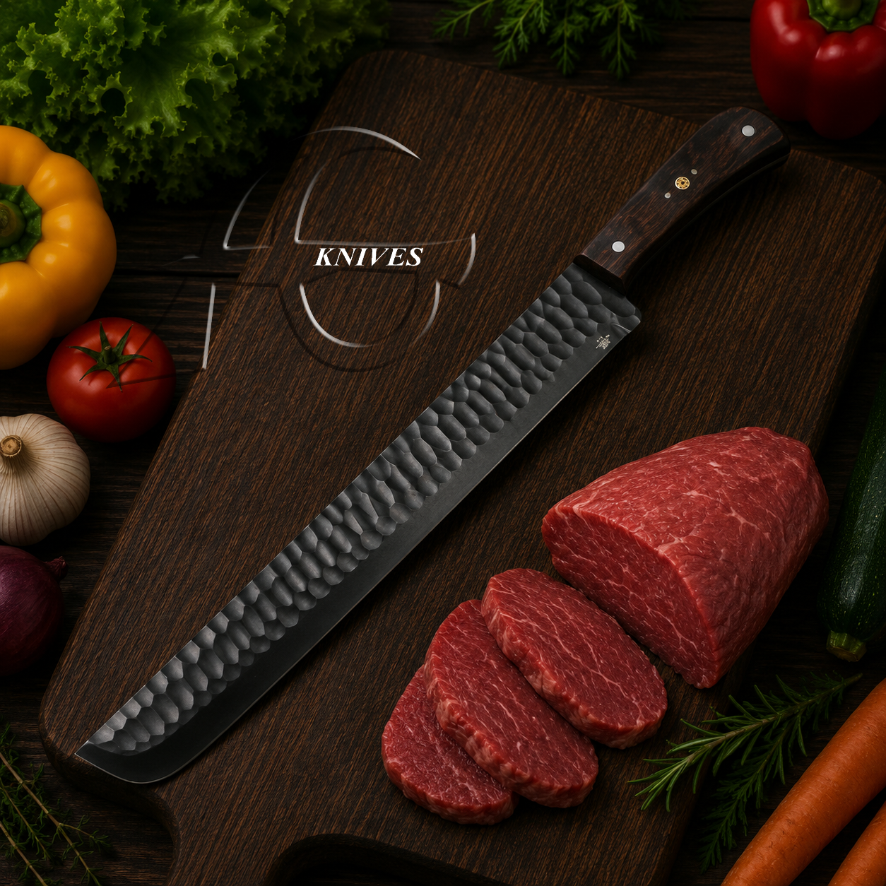 Handmade Black Powder Coated Slicer Knife 19" Best for Meat, BBQ & Carving