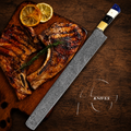 20" Full Tang Handmade Damascus Slicing BBQ Carving Knife - Leather Sheath