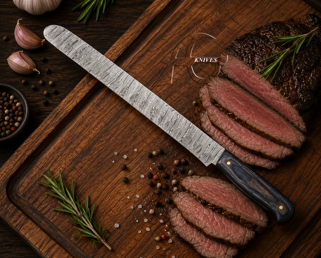 Handmade Damascus Slicer Knife 18" Best for Meat, BBQ & Carving