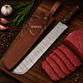 18" Handmade Damascus Brisket Slicer Knife - Leather Sheath