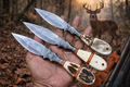 Custom 8" Damascus Hunting Knife Hand Forged Antler, Bone -Leather Sheath