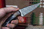 Handmade 8" Damascus Hunting Knife Buffalo Horn & Wood - Leather Sheath