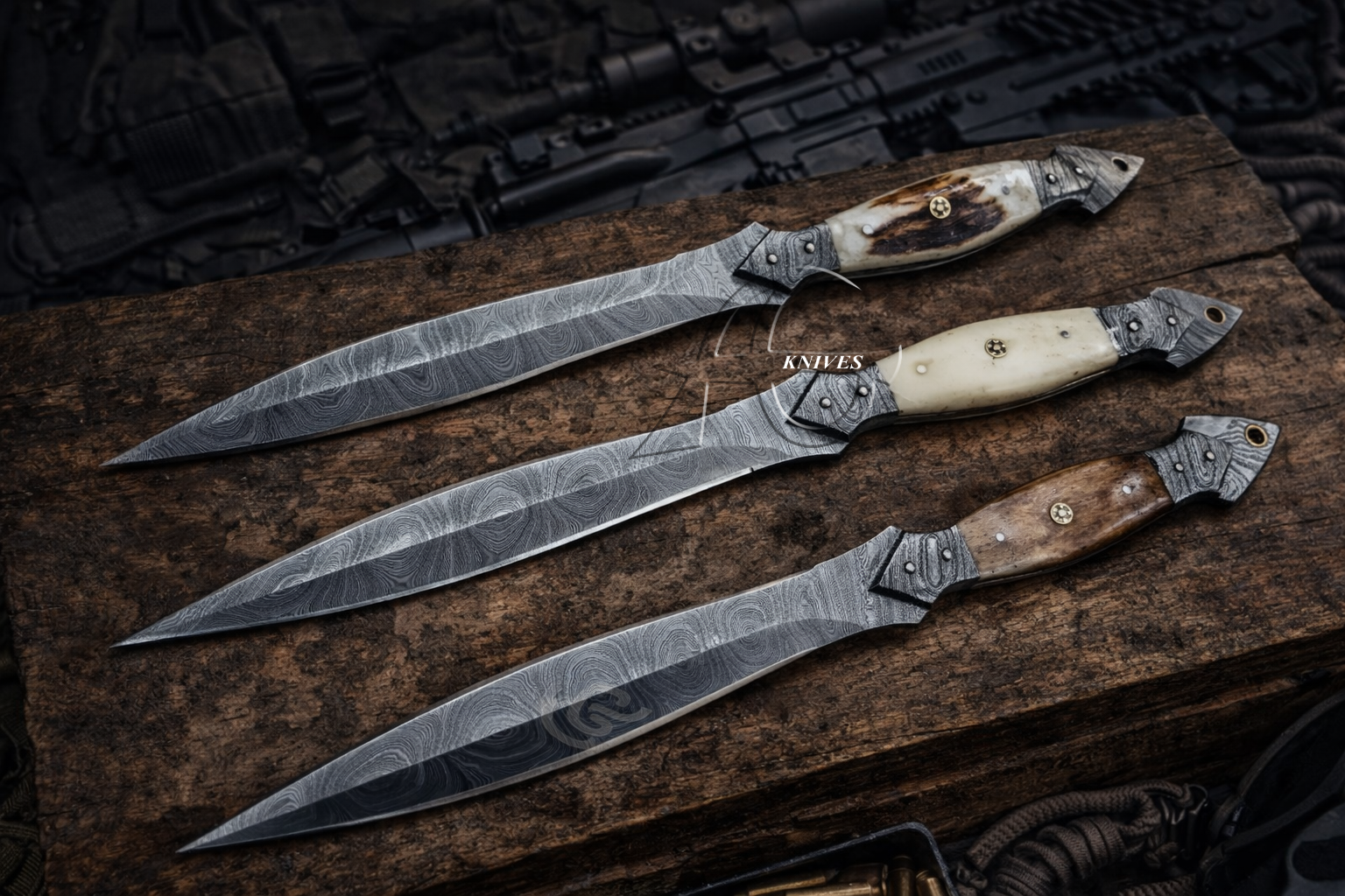 12" Damascus Toothpick Dagger Hand Forged Full Tang Hunting Gear with Leather Sheath
