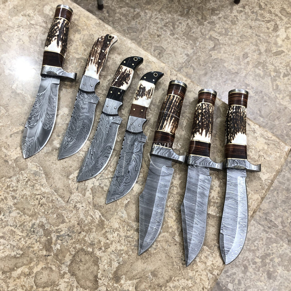 fixed blade hand forged damascus deer hunting knives