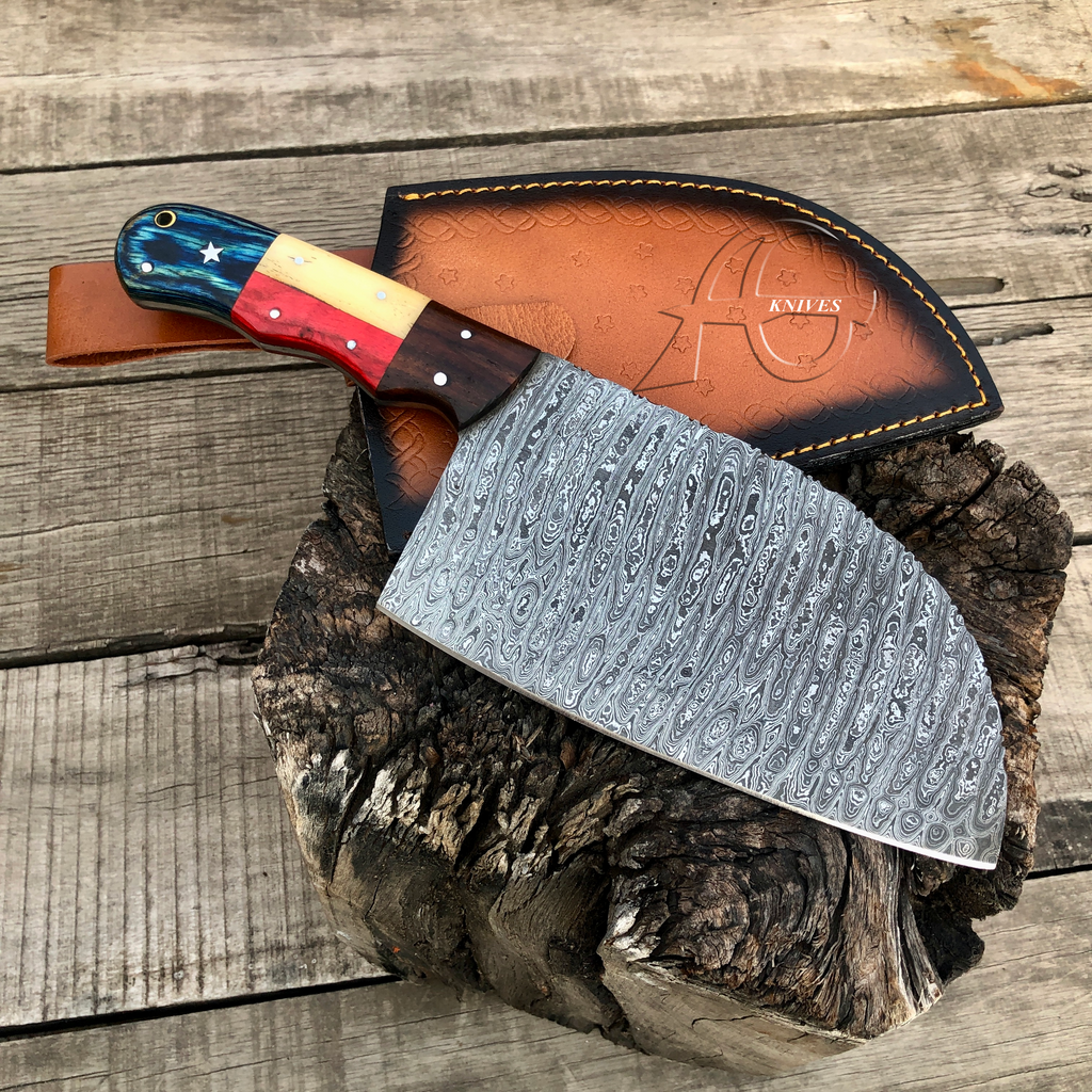 damascus_cleaver_knife_texas_flag_handle_handmade