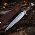 Custom Handmade Collector Knife Damascus Steel - Leather Sheath