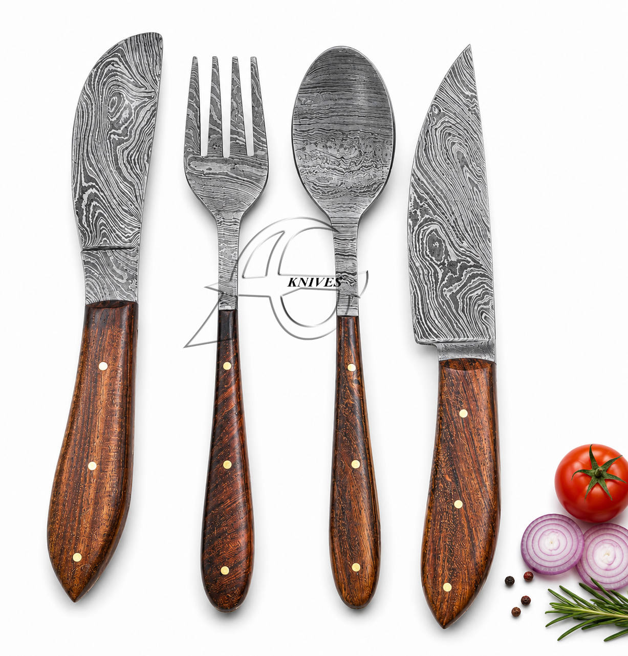 Forged Artisan – Custom Damascus Kitchen Chef Knife Set, Cleaver & Dining Cutlery Set - AG Cutlery