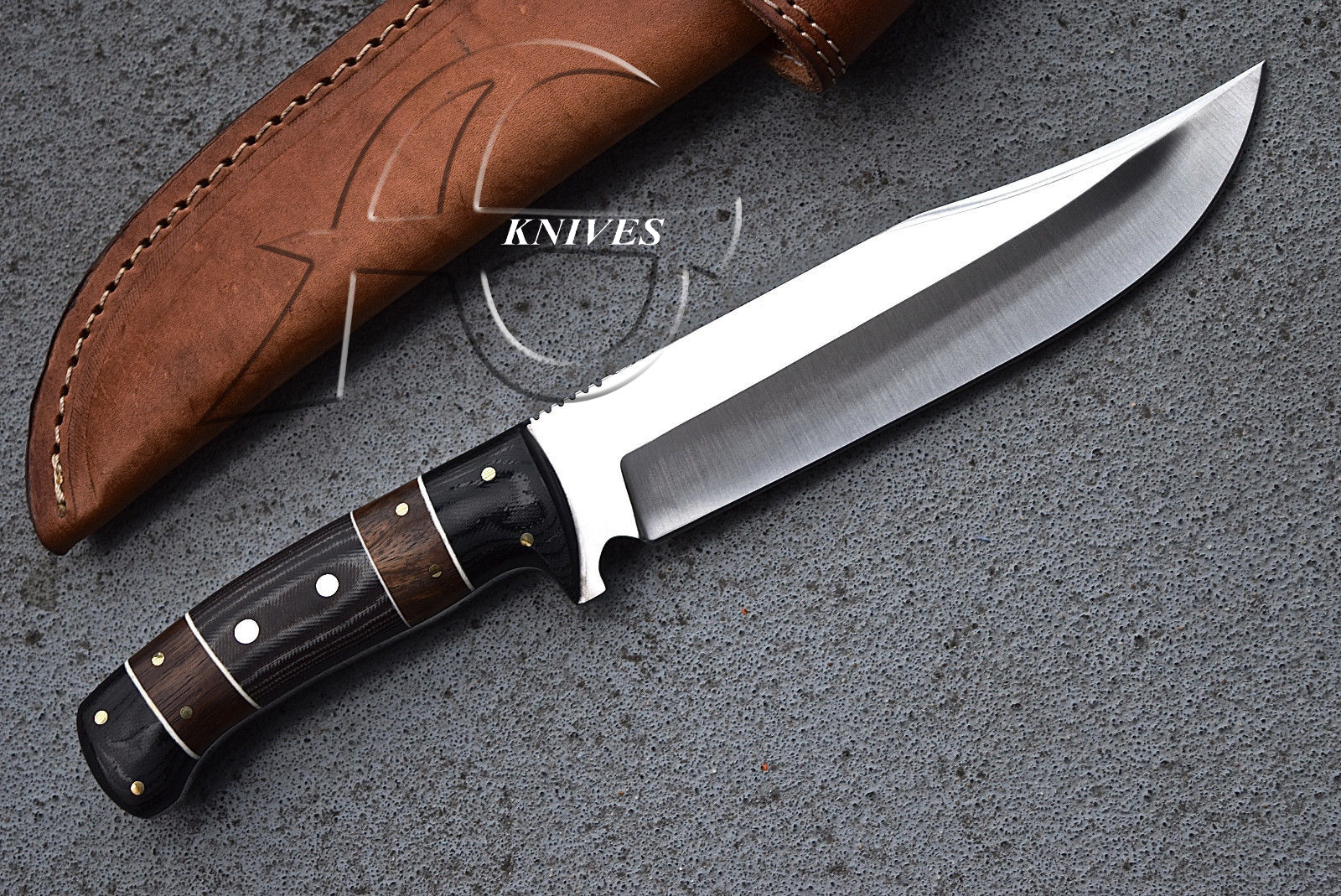 12" Hand Forged Steel Hunting Bowie Knife with Black G10 & Wood Handle & Handcrafted Sheath