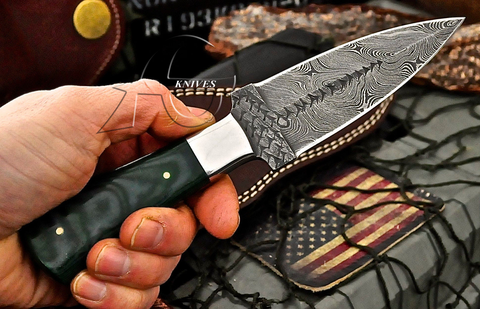 8" Hand Forged Damascus Steel Double Edge Dagger with G10 Handle & Handcrafted Sheath