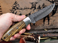 9" Hand Forged Damascus Steel Hunting Knife with Wood Handle & Handcrafted Sheath