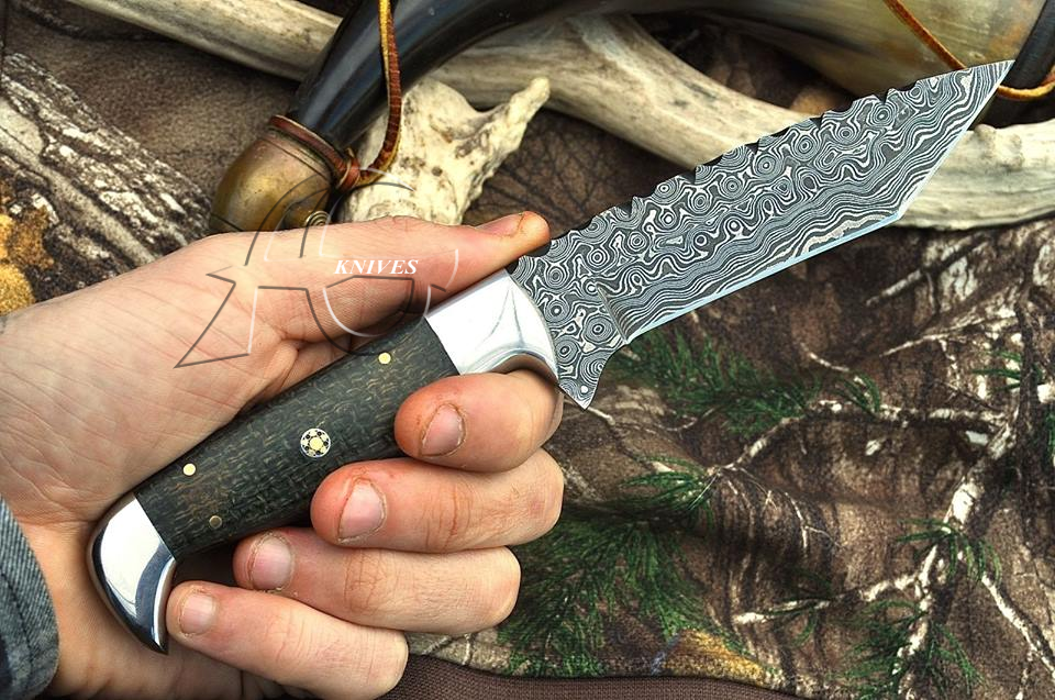 10" Hand Forged Damascus Steel Raindrop Knife with G10 Handle & Handcrafted Sheath