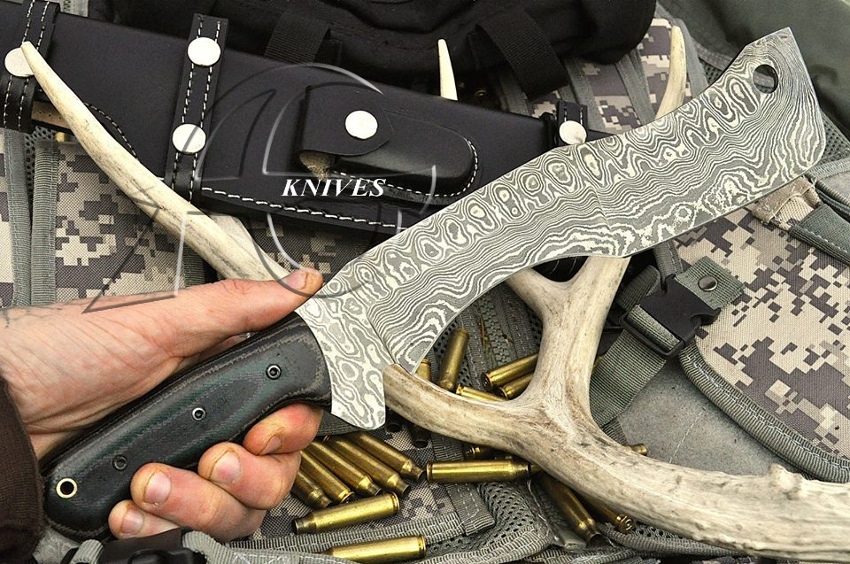 16" Hand Forged Damascus Steel Tactical Hatchet Knife with G10 Handle & Handcrafted Sheath