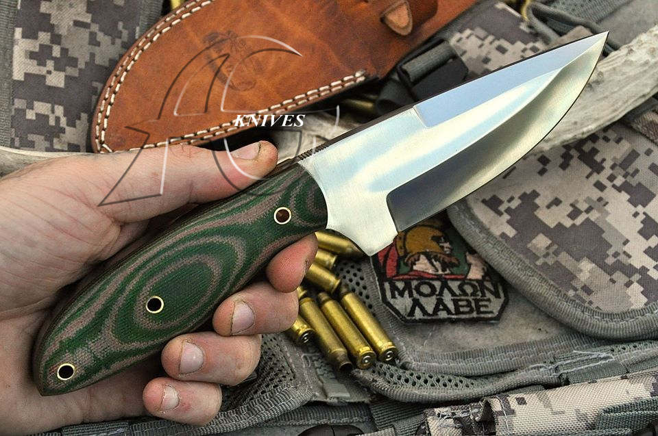8" Hand Forged Steel Skinner Knife with Green G10 Handle & Handcrafted Sheath