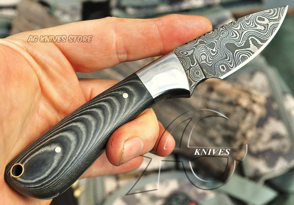 6" Hand Forged Damascus Steel Skinning Knife with G10 & Handcrafted Sheath