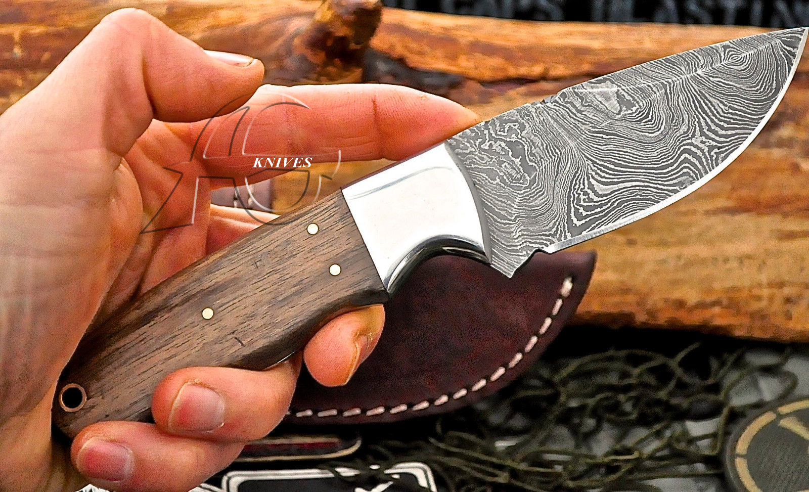 7" Hand Forged Steel Skinner Knife with Wood Handle & Handcrafted Sheath