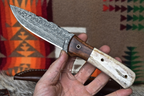 8" Hand Forged Damascus Steel Raindrop Knife with Bone & Wood Handle & Handcrafted Sheath