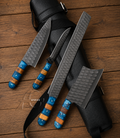Handcrafted High Carbon Steel Kitchen Knife Set - 4 Pcs Blue Resin & Wood Handle
