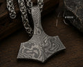 handcrafted thor's hammer pengant damascus pattern with chain  
