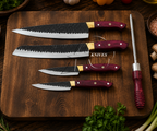 Custom Hand Forged Carbon Steel Chef Knives Set Pink Wood Sharpener - AG Cutlery