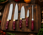 Custom Hand Forged Carbon Steel Kitchen Knives Set Pink Wood Handle - AG Cutlery