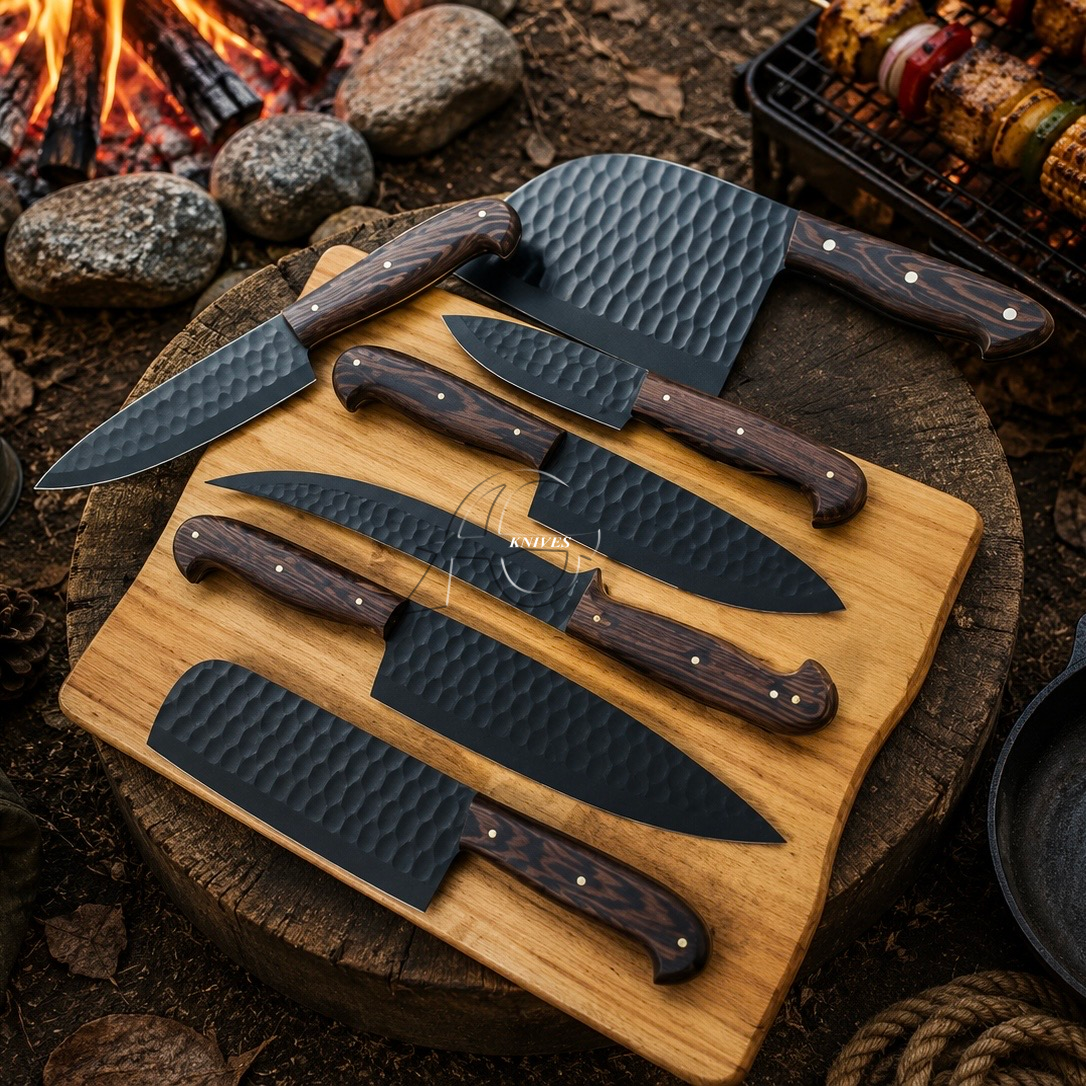 Majestic Handcrafted High Carbon Steel Kitchen Chef Knife Set of 7 Pcs - Wenge Wood Handle
