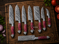 8 Pcs Handmade Damascus Kitchen Chef Knives Set