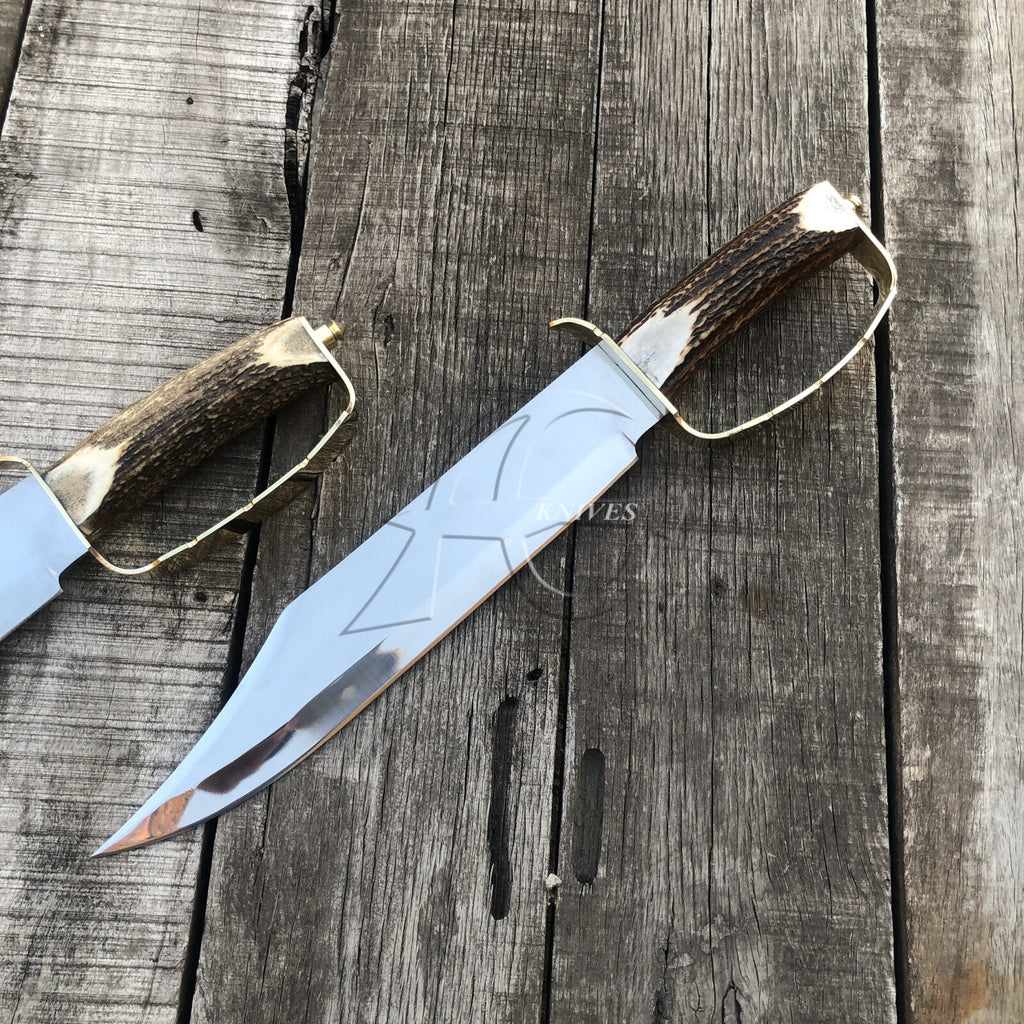 handmade antler steel hunter bowie 