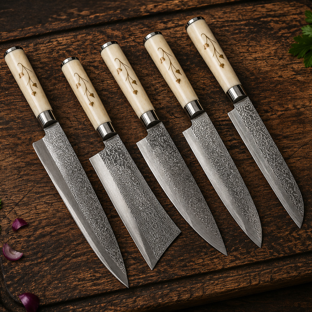 Artisan's 5-Piece Hand Forged Damascus Kitchen Chef Knife Set