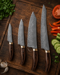 Luxury 4 Pcs Handmade Damascus Kitchen Chef Knives Set