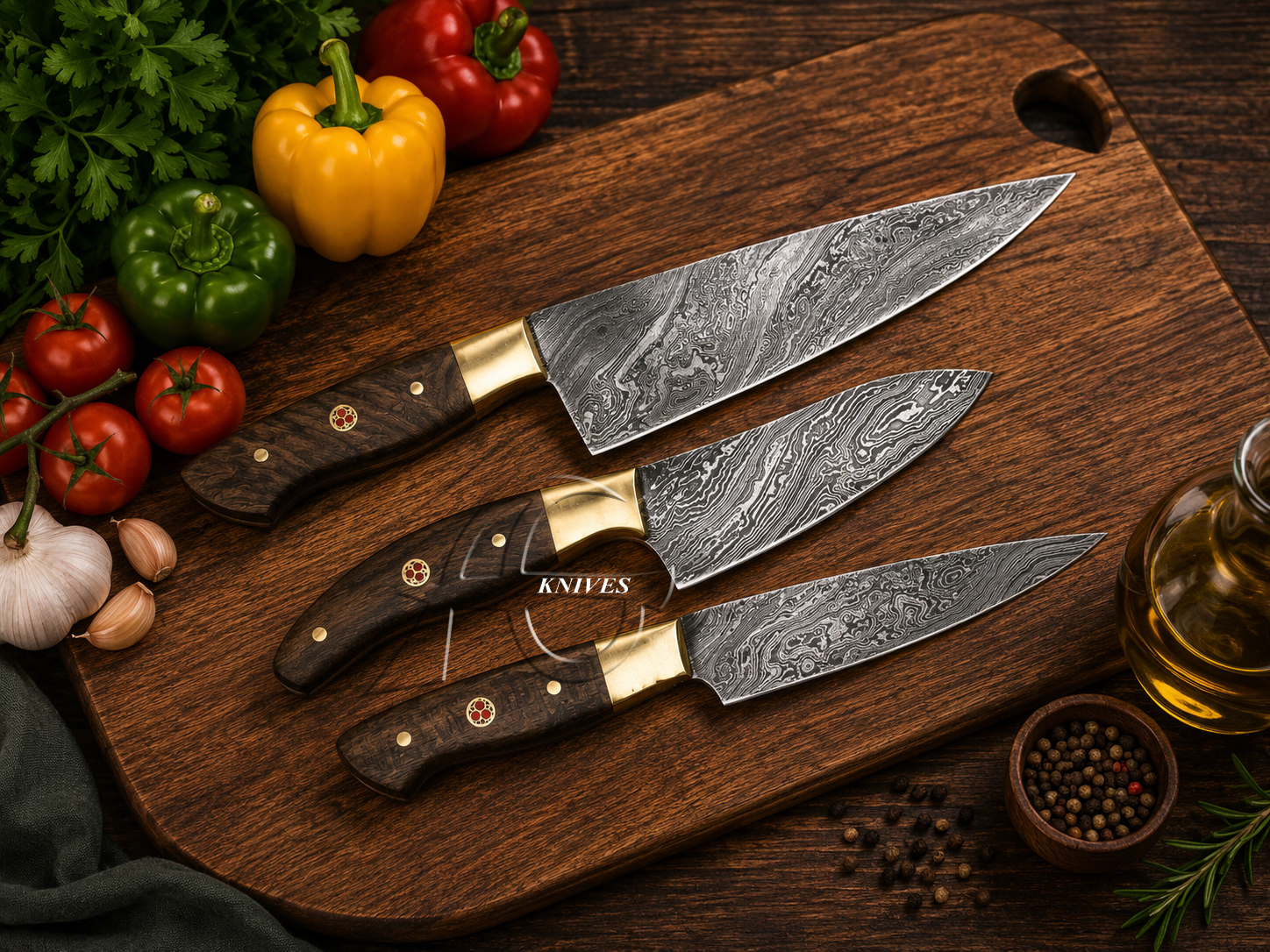 3 Pcs Hand Forged Damascus Kitchen Chef Knife Set