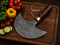 Handmade Damascus Ulu Knife Iron Wood Handle - AG Cutlery