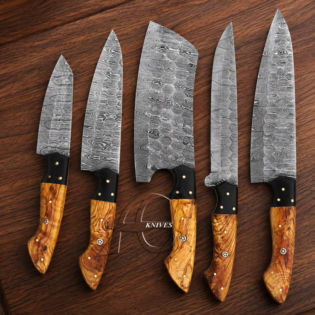Handmade Master Chef's 5-Piece Damascus Kitchen Knife Set