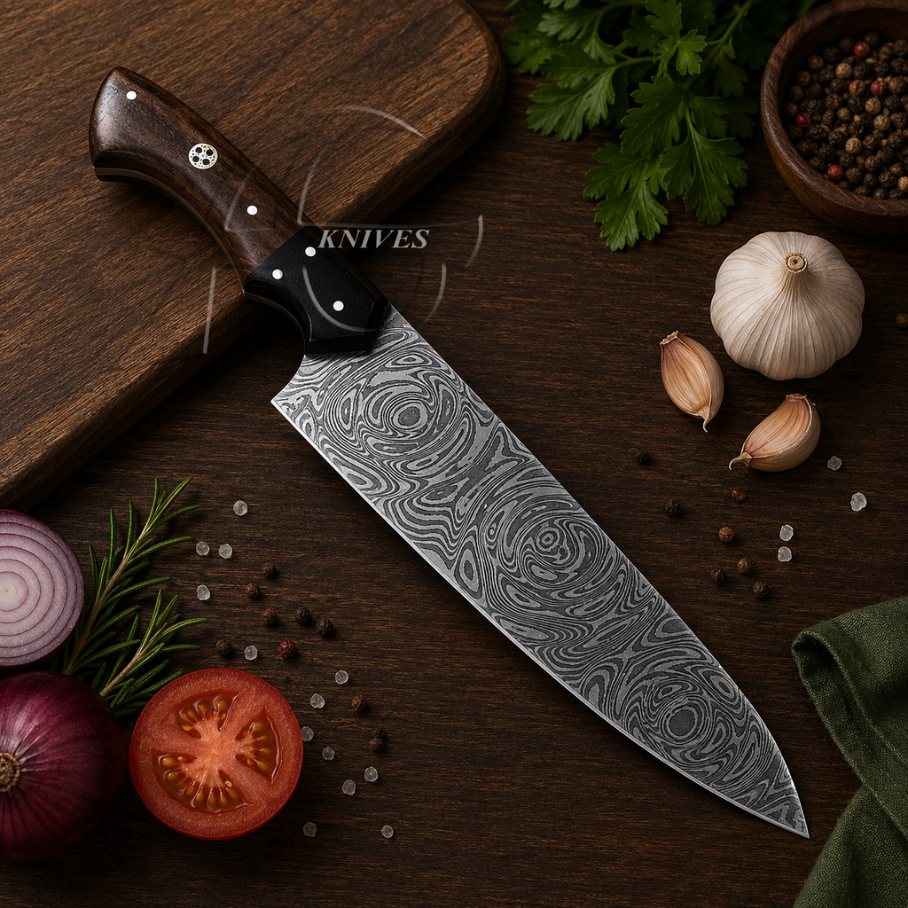 Handmade 12" Large Rose Pattern Damascus Blade Kitchen Chef Knife