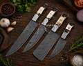 4 Pcs Custom Hand Forged Damascus Kitchen Chef Knife Set-Antler & Bone Handle