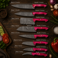 8 Pcs Handmade Damascus Kitchen Chef Knives Set Pink Wood Handle