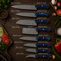8 Pcs Handmade Damascus Kitchen Chef Knives Set – Leather Roll Case